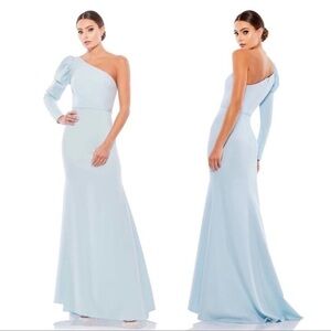 Mac Duggal One Shoulder Puff Sleeve Gown